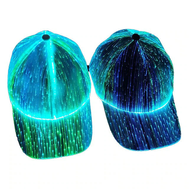 LED Fiber Optic Cap with 7 Colors, USB Rechargeable Glowing Baseball Hat for Party, Event, Holiday Light-Up Hat
