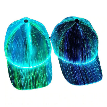 LED Fiber Optic Cap with 7 Colors, USB Rechargeable Glowing Baseball Hat for Party, Event, Holiday Light-Up Hat