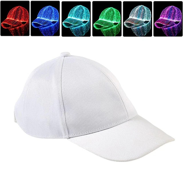 LED Fiber Optic Cap with 7 Colors, USB Rechargeable Glowing Baseball Hat for Party, Event, Holiday Light-Up Hat