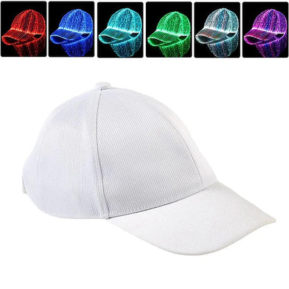 LED Fiber Optic Cap with 7 Colors, USB Rechargeable Glowing Baseball Hat for Party, Event, Holiday Light-Up Hat