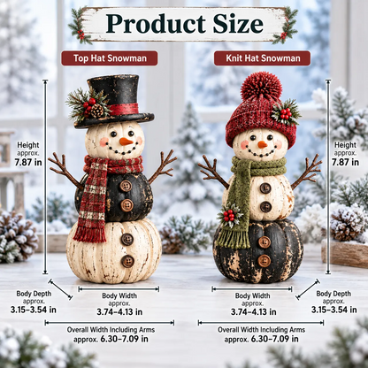 ☃️ Vintage Pumpkin Snowman Duo – Rustic Black & Ivory Farmhouse Christmas Figurines