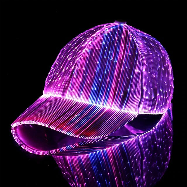 LED Fiber Optic Cap with 7 Colors, USB Rechargeable Glowing Baseball Hat for Party, Event, Holiday Light-Up Hat