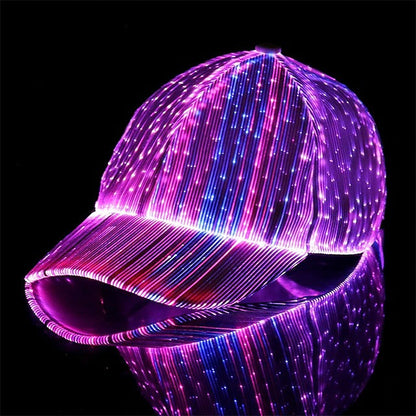 LED Fiber Optic Cap with 7 Colors, USB Rechargeable Glowing Baseball Hat for Party, Event, Holiday Light-Up Hat