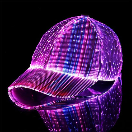 LED Fiber Optic Cap with 7 Colors, USB Rechargeable Glowing Baseball Hat for Party, Event, Holiday Light-Up Hat