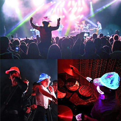 LED Fiber Optic Cap with 7 Colors, USB Rechargeable Glowing Baseball Hat for Party, Event, Holiday Light-Up Hat