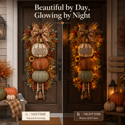 🎁 Last Day 49% OFF✨-🎄Lighted Stacked Pumpkin Fall Door Decorfor Cozy Autumn Home Entryway Charm 🍂