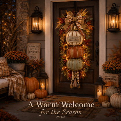 🎁 Last Day 49% OFF✨-🎄Lighted Stacked Pumpkin Fall Door Decorfor Cozy Autumn Home Entryway Charm 🍂