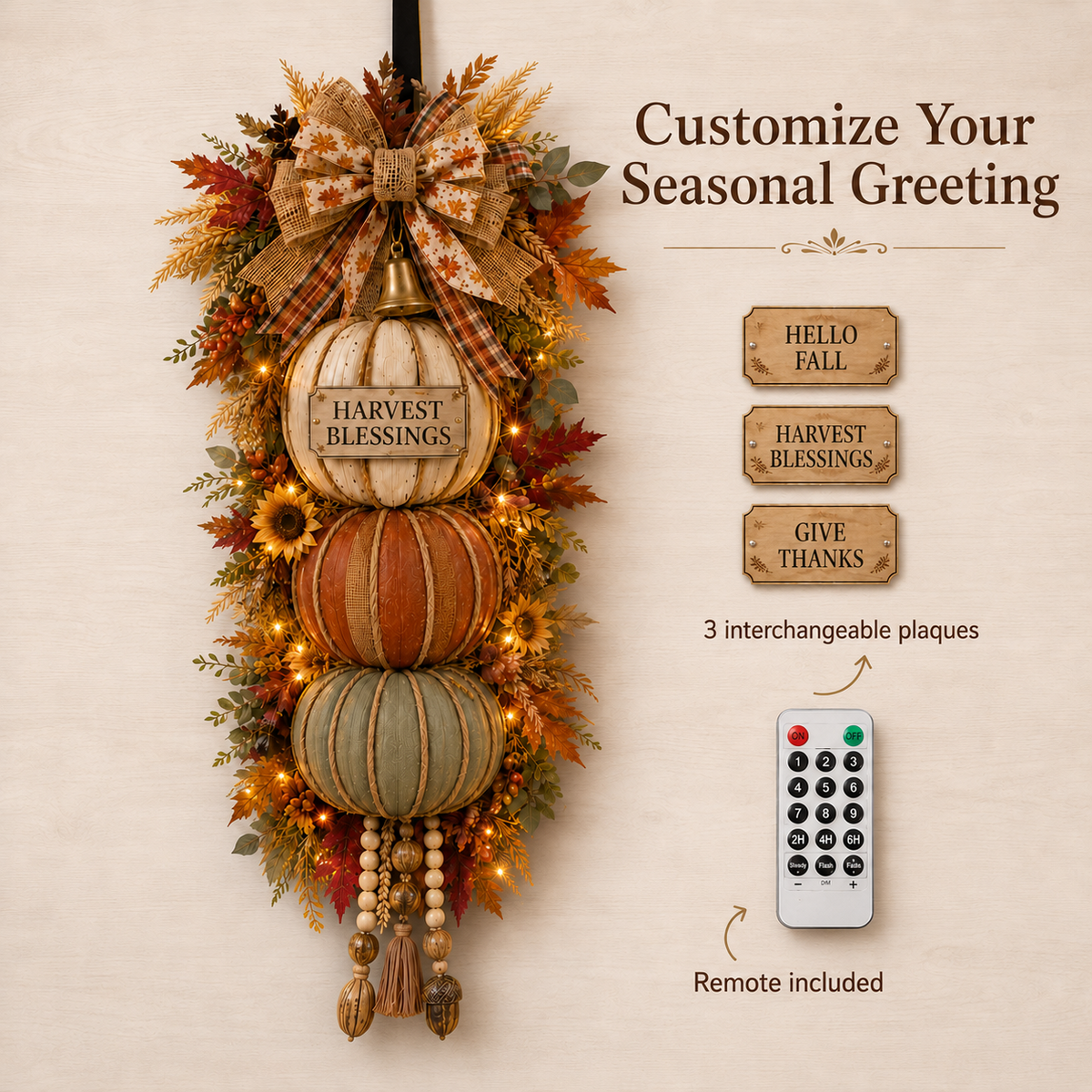 🎁 Last Day 49% OFF✨-🎄Lighted Stacked Pumpkin Fall Door Decorfor Cozy Autumn Home Entryway Charm 🍂