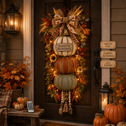 🎁 Last Day 49% OFF✨-🎄Lighted Stacked Pumpkin Fall Door Decorfor Cozy Autumn Home Entryway Charm 🍂