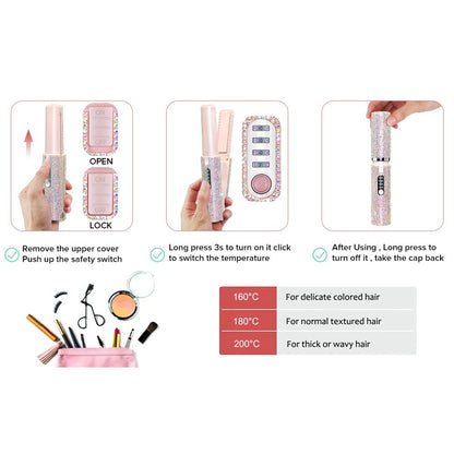 💕✨ Rechargeable Mini Hair Straightener – Cordless USB-C Portable Styling Iron