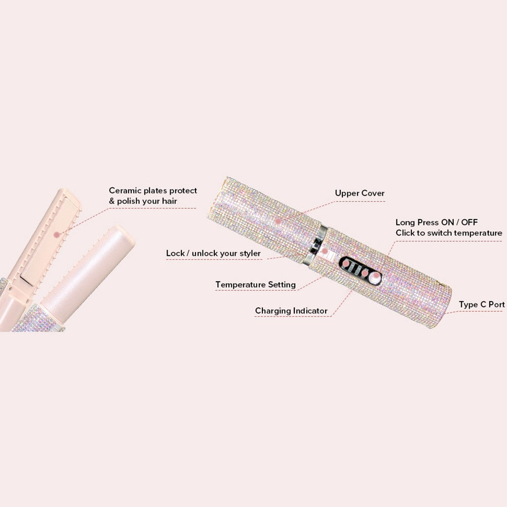 💕✨ Rechargeable Mini Hair Straightener – Cordless USB-C Portable Styling Iron