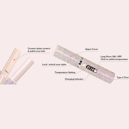 💕✨ Rechargeable Mini Hair Straightener – Cordless USB-C Portable Styling Iron
