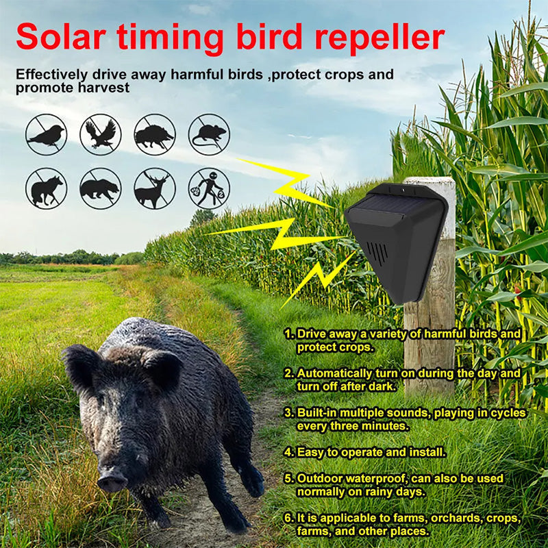 🌾50% OFF NOW! Waterproof Solar Outdoor Bird Repeller‑Timing Ultrasonic Bird Deterrent, Solar‑Powered Bird Scarer for Garden Orchard Crop Protection