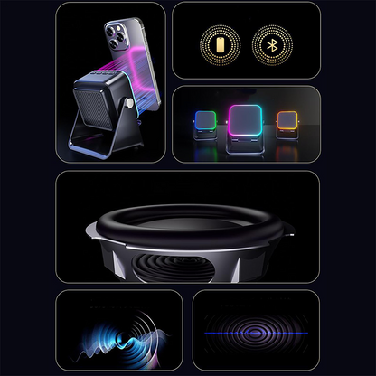 🎵📱 5-in-1: Bluetooth Speaker + Phone Stand + 8 RGB Lighting Effects + 360° Adjustable Mount + 3500mAh Battery