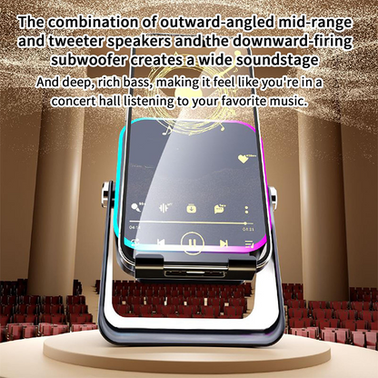 🎵📱 5-in-1: Bluetooth Speaker + Phone Stand + 8 RGB Lighting Effects + 360° Adjustable Mount + 3500mAh Battery