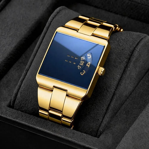 ⌚ 50% OFF NOW! – Men's Square Face Quartz Watch with Gold Stainless Steel Band | Business Casual Style ✨