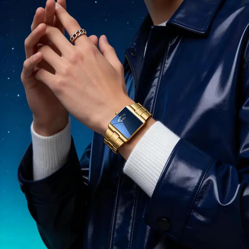 ⌚ 50% OFF NOW! – Men's Square Face Quartz Watch with Gold Stainless Steel Band | Business Casual Style ✨