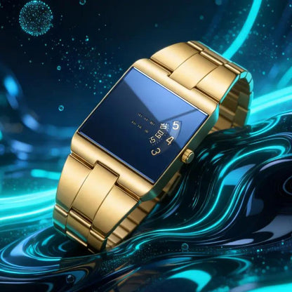 ⌚ 50% OFF NOW! – Men's Square Face Quartz Watch with Gold Stainless Steel Band | Business Casual Style ✨