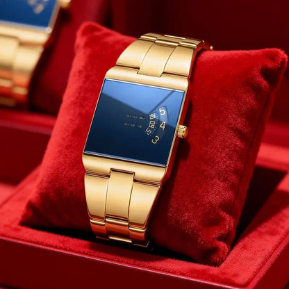 ⌚ 50% OFF NOW! – Men's Square Face Quartz Watch with Gold Stainless Steel Band | Business Casual Style ✨