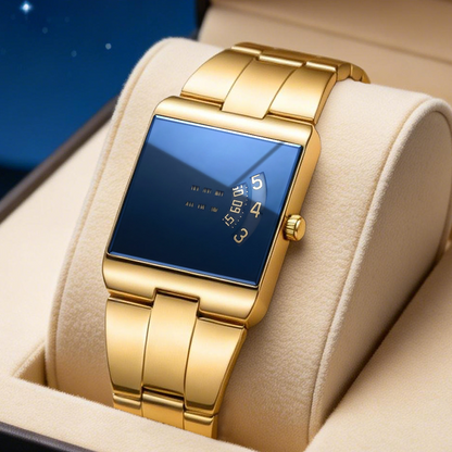 ⌚ 50% OFF NOW! – Men's Square Face Quartz Watch with Gold Stainless Steel Band | Business Casual Style ✨