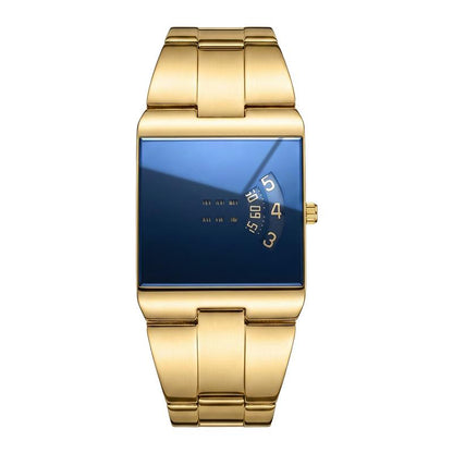 ⌚ 50% OFF NOW! – Men's Square Face Quartz Watch with Gold Stainless Steel Band | Business Casual Style ✨