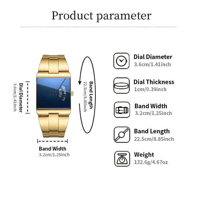 ⌚ 50% OFF NOW! – Men's Square Face Quartz Watch with Gold Stainless Steel Band | Business Casual Style ✨
