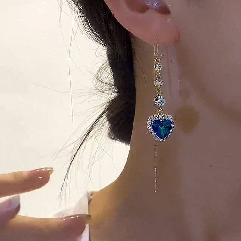 💙 Blue Heart Sapphire Threader Earrings – Elegant Romantic Jewelry Gift for Her ✨