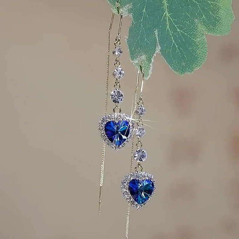 💙 Blue Heart Sapphire Threader Earrings – Elegant Romantic Jewelry Gift for Her ✨