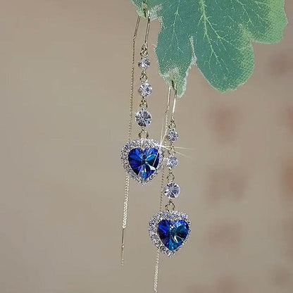 💙 Blue Heart Sapphire Threader Earrings – Elegant Romantic Jewelry Gift for Her ✨
