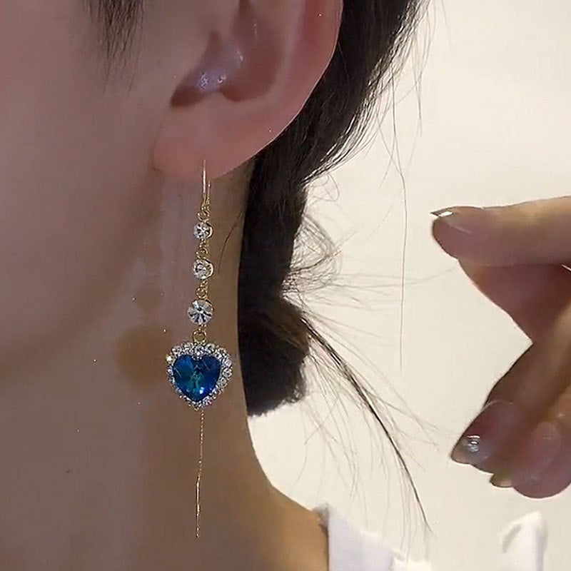 💙 Blue Heart Sapphire Threader Earrings – Elegant Romantic Jewelry Gift for Her ✨