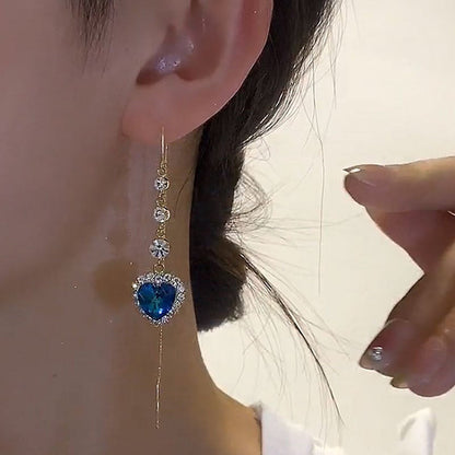 💙 Blue Heart Sapphire Threader Earrings – Elegant Romantic Jewelry Gift for Her ✨