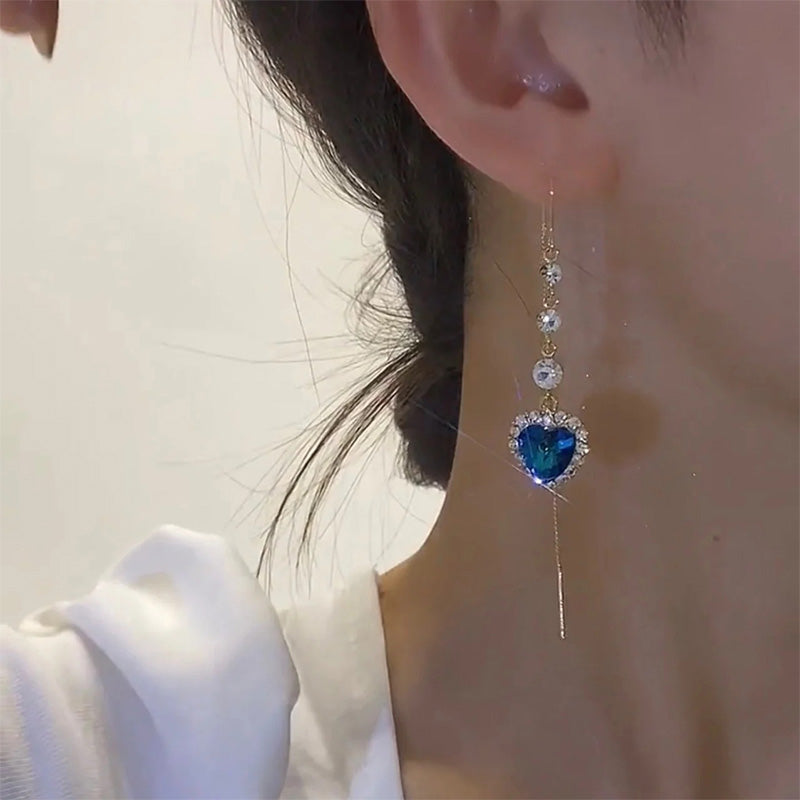 💙 Blue Heart Sapphire Threader Earrings – Elegant Romantic Jewelry Gift for Her ✨