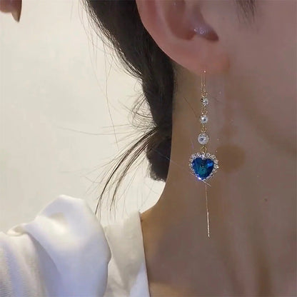 💙 Blue Heart Sapphire Threader Earrings – Elegant Romantic Jewelry Gift for Her ✨