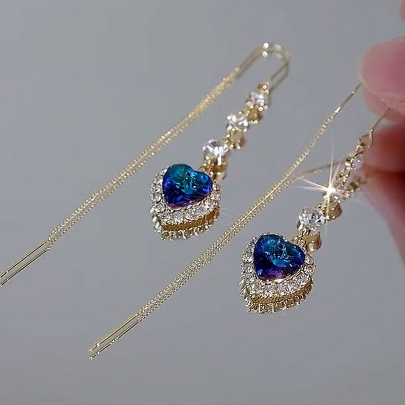 💙 Blue Heart Sapphire Threader Earrings – Elegant Romantic Jewelry Gift for Her ✨