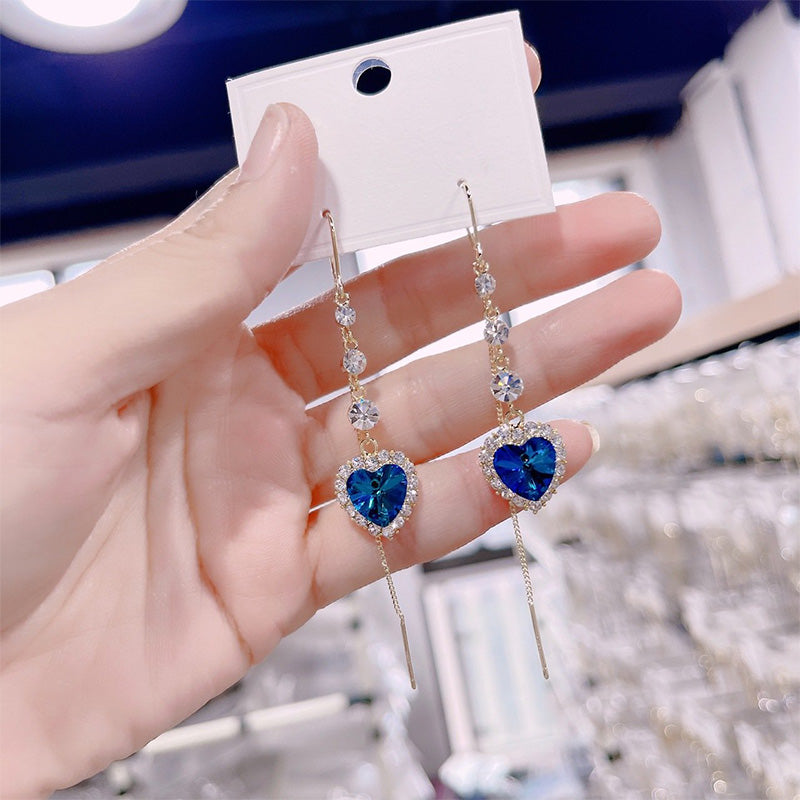 💙 Blue Heart Sapphire Threader Earrings – Elegant Romantic Jewelry Gift for Her ✨