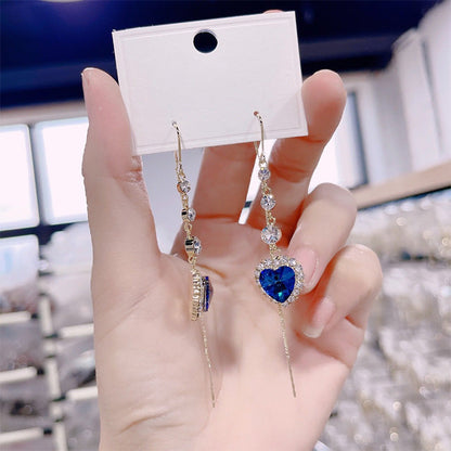 💙 Blue Heart Sapphire Threader Earrings – Elegant Romantic Jewelry Gift for Her ✨