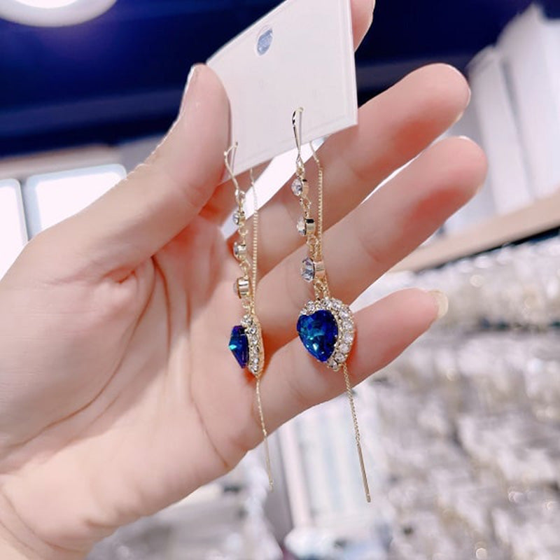 💙 Blue Heart Sapphire Threader Earrings – Elegant Romantic Jewelry Gift for Her ✨