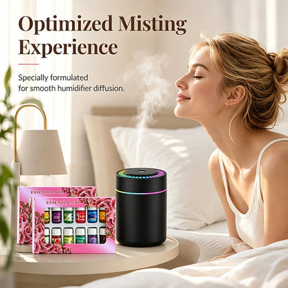 🌈  Aromatherapy Humidifier with Colorful LED Lights & 12-Pack Water-Soluble Essential Oils Set ✨