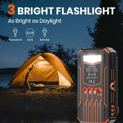 🔋 Half-Price Deal! ☀️ 20,000mAh Solar Power Bank - Features Wireless Charging And LED Flashlight