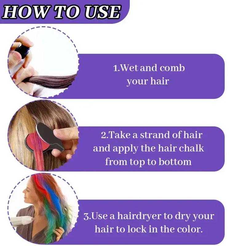 🌈 Temporary Hair Chalk Set for Girls – Washable Color Sticks for Fun DIY Hair Styling