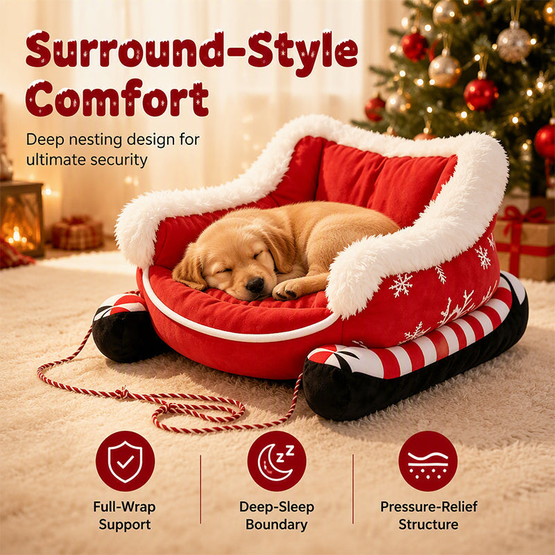 ⏰Christmas Sleigh Pet Bed with Removable Cushion