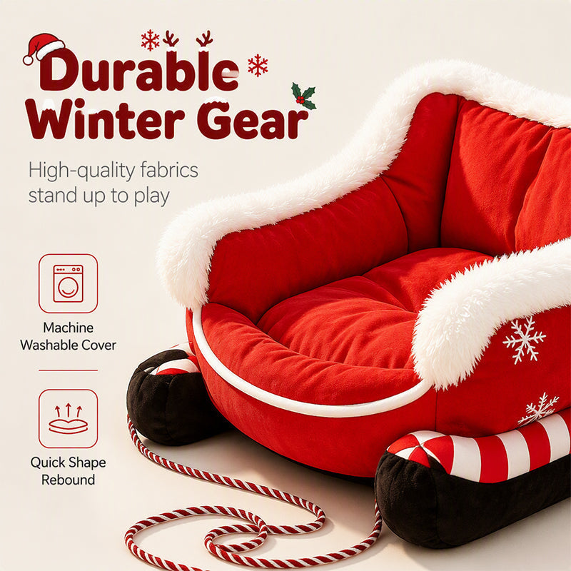 ⏰Christmas Sleigh Pet Bed with Removable Cushion