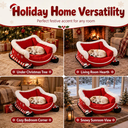 ⏰Christmas Sleigh Pet Bed with Removable Cushion