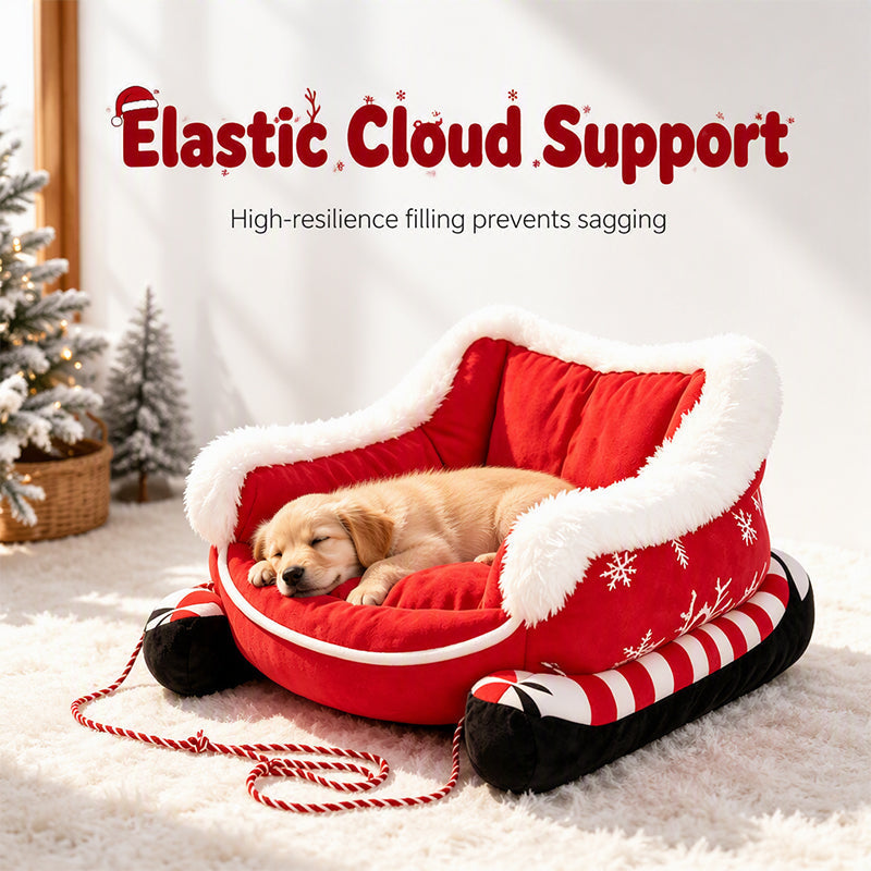 ⏰Christmas Sleigh Pet Bed with Removable Cushion