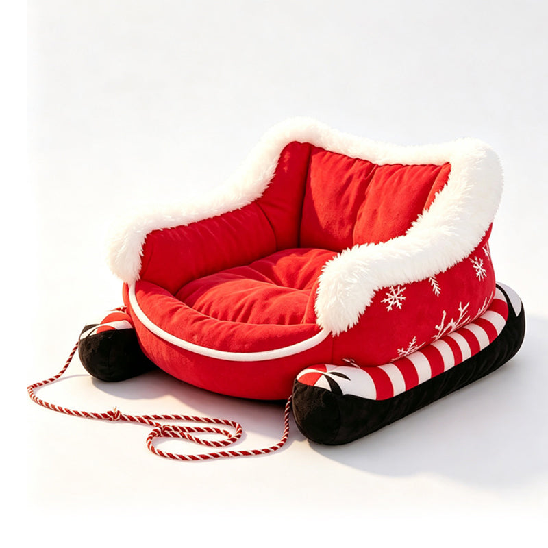 ⏰Christmas Sleigh Pet Bed with Removable Cushion