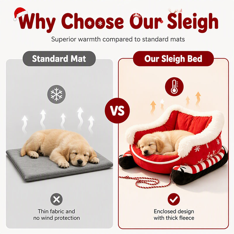 ⏰Christmas Sleigh Pet Bed with Removable Cushion