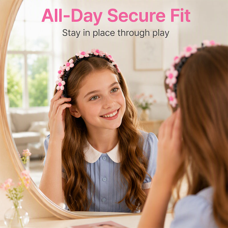 🎀 Cute Braiding Headband for Girls – Built-In Mini Styling Clips for Easy Hairstyles