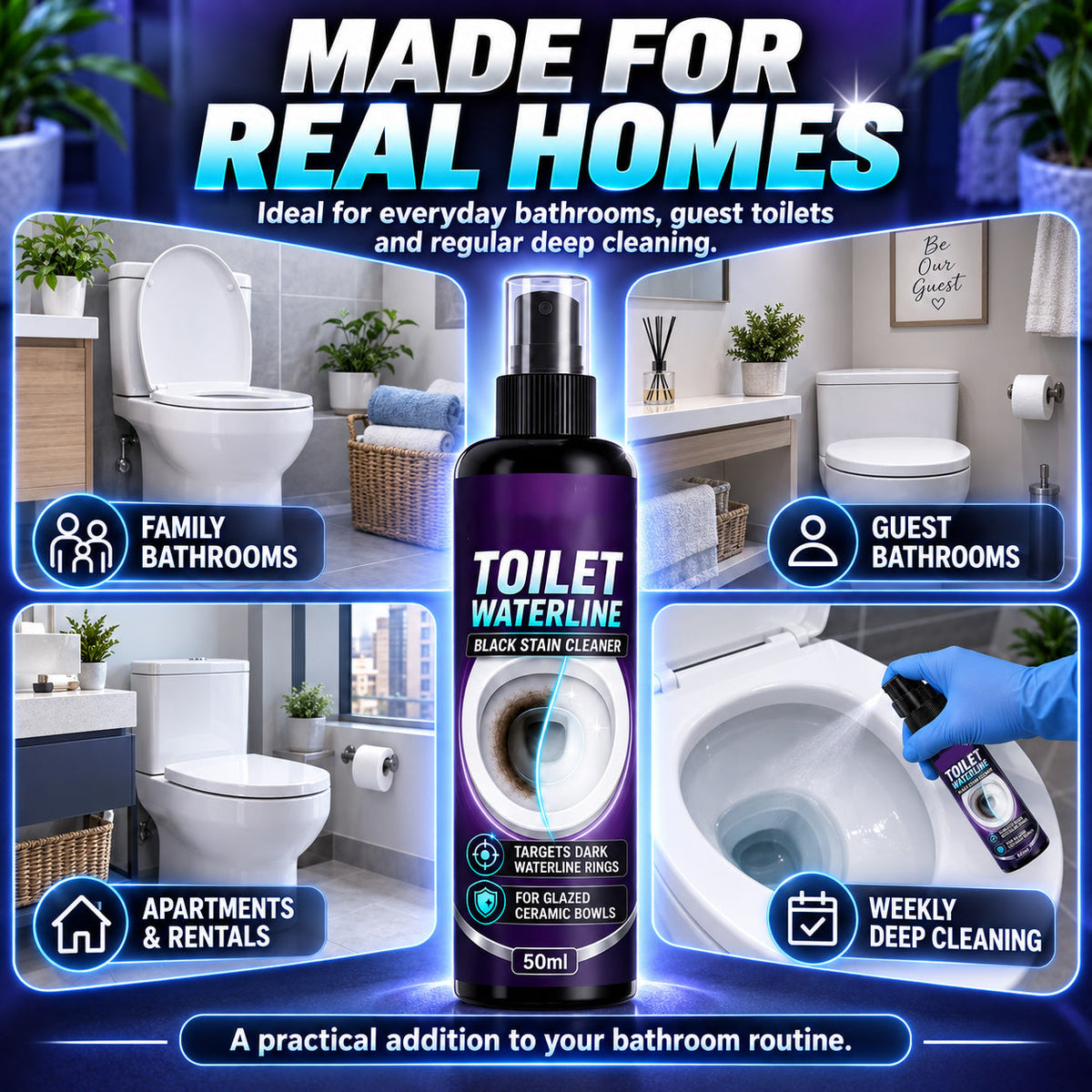 🚽 Toilet Bowl Waterline Cleaner – Tackles Dark Rings & Limescale Buildup
