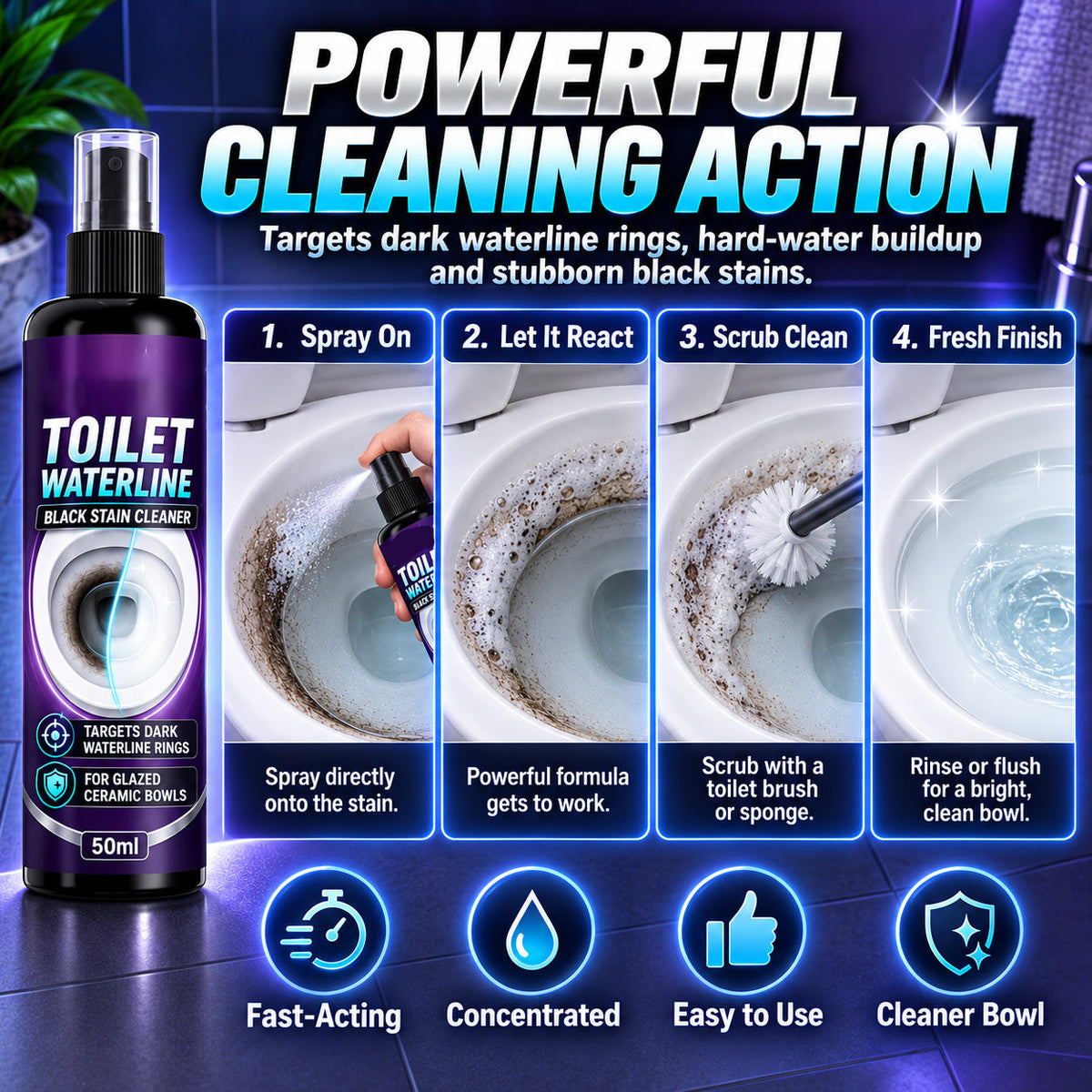🚽 Toilet Bowl Waterline Cleaner – Tackles Dark Rings & Limescale Buildup