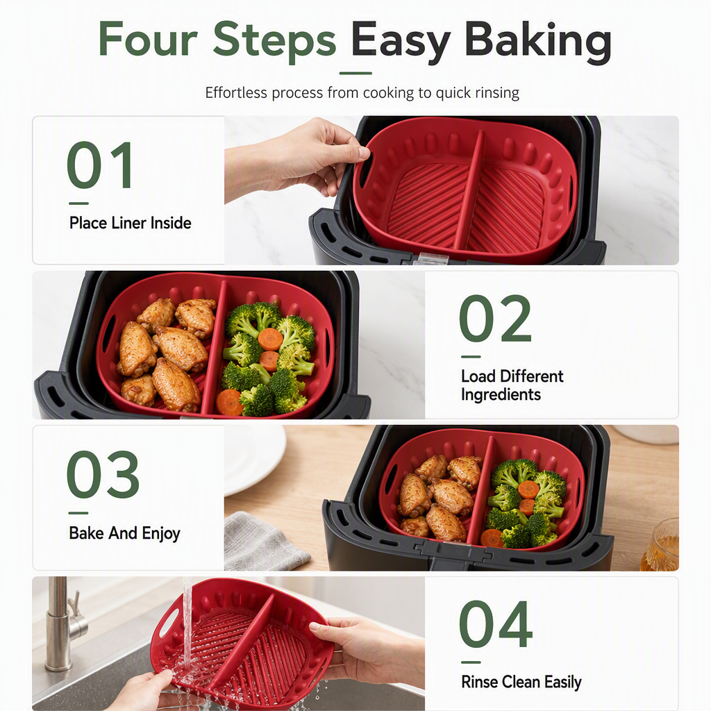 ⭐️Reusable Divided Air Fryer Silicone Liner